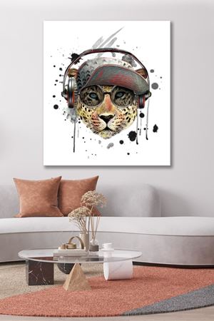 Kulaklıklı Çita Çizimi Kanvas Duvar Tablo 4452358