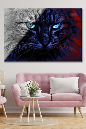 Mavi Gözlü Lacivert Kedi Kanvas Duvar Tablo 4452432