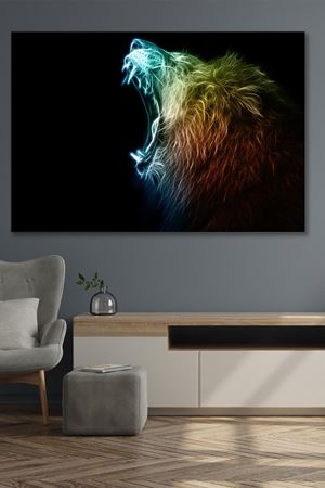 Renkli Kükreyen Aslan Çizimi Kanvas Duvar Tablo 4452336