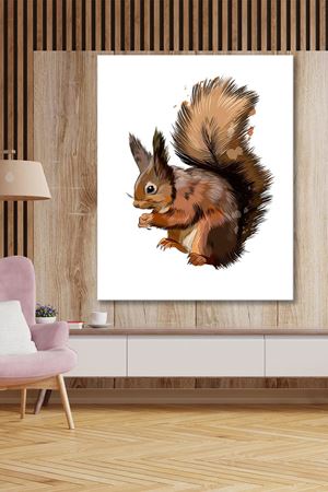 Kahverengi Sincap Çizimi  Kanvas Duvar Tablo 4452290