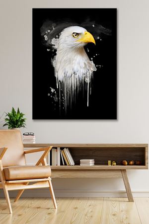 Siyah Arka Planlı Kartal Çizimi Kanvas Duvar Tablo 4452371