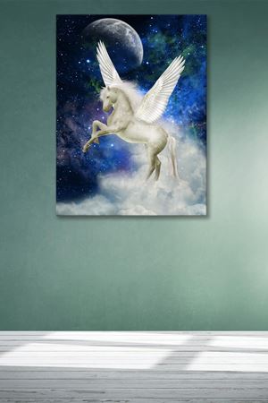 Kanatlı Beyaz At Çizimi Kanvas Duvar Tablo 4452288