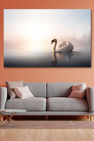 Gölde Yüzen Kuğu  Kanvas Duvar Tablo 4452250