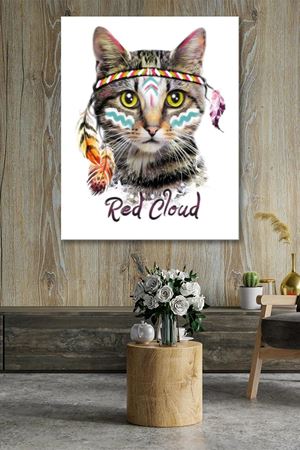 Kızılderili Kedi Çizimi Kanvas Duvar Tablo 4452340