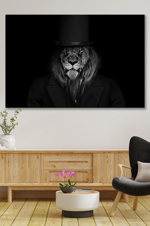 Siyah Aslan Yüzü Kanvas Duvar Tablo 4452406