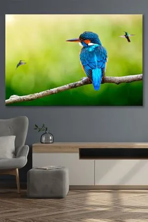 Dalın Üstünde Duran Mavi Kuş Kanvas Duvar Tablo 4452378