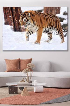 Karda Gezinen Kaplan Kanvas Duvar Tablo 4452197