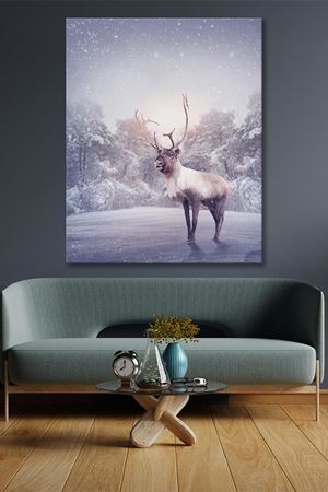 Karda Duran Geyik Çizimi  Kanvas Duvar Tablo 4452278