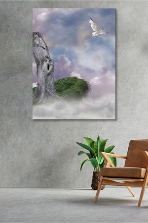 Gökyüzünde Uçan Beyaz Güvercin  Kanvas Duvar Tablo 4452299