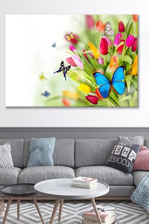 Lalelerin İçindeki Kelebekler Kanvas Duvar Tablo 4452426