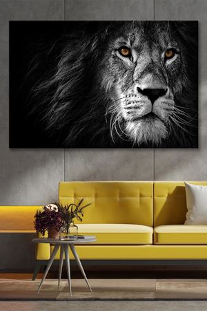 Kahverengi Gözlü Siyah Aslan  Kanvas Duvar Tablo 4452420