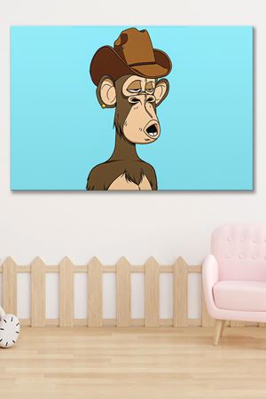 Kovboy Şapkası Takan Maymun Kanvas Duvar Tablo 4452159