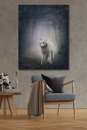 Ormanda Gezen Beyaz Kurt Kanvas Duvar Tablo 4452263