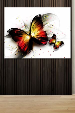 Kırmızı Sarı Kelebek Çizimi Kanvas Duvar Tablo 4452283