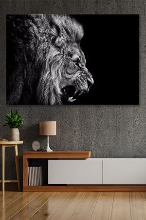 Siyah Beyaz Kükreyen Aslan Kanvas Duvar Tablo 4452157