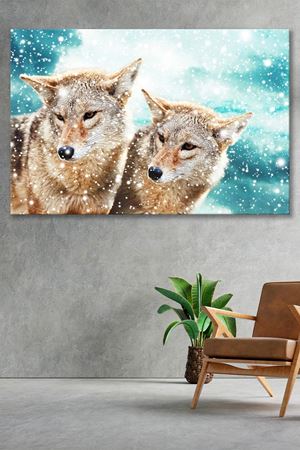 Karda Duran İki Tilki Kanvas Duvar Tablo 4452210