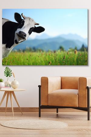 Kameraya Bakan İnek  Kanvas Duvar Tablo 4452208