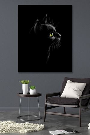 Sola Bakan Siyah Kedi Kanvas Duvar Tablo 4452441