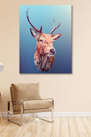 Mavi Arka Planlı Geyik Çizimi Kanvas Duvar Tablo 4452436