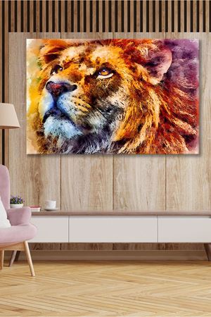 Gökyüzüne Bakan Aslan Kafası Çizimi  Kanvas Duvar Tablo 4452455