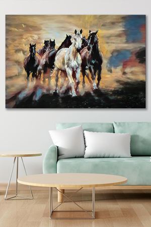 Gün Batımında Koşan Atlar Kanvas Duvar Tablo 4452200