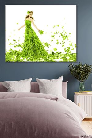 Yapraklardan Yeşil Elbise Giymiş Kadın Kanvas Duvar Tablo 3322567