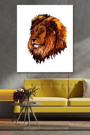 Yan Duran Aslan Çizimi Kanvas Duvar Tablo 4452272