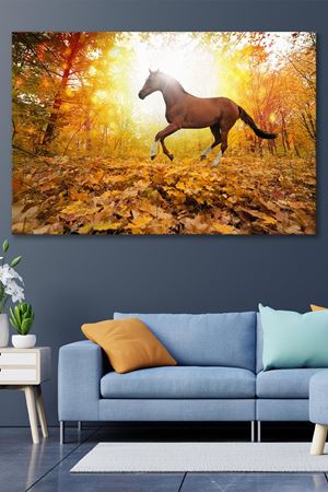 Sonbaharda Koşan At Kanvas Duvar Tablo 4452172