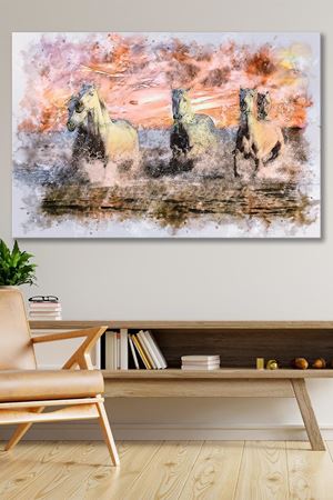 Yağlı Boya Efektli At Çizimi Kanvas Duvar Tablo 4452223