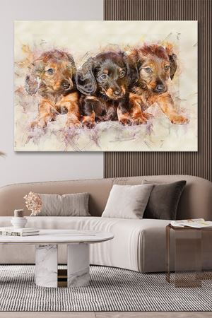 Yağlı Boya Efektli Yavru Köpek Çizimi Kanvas Duvar Tablo 4452291