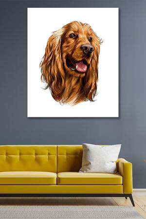 Uzun Tüylü Köpek Çizimi Kanvas Duvar Tablo 4452277