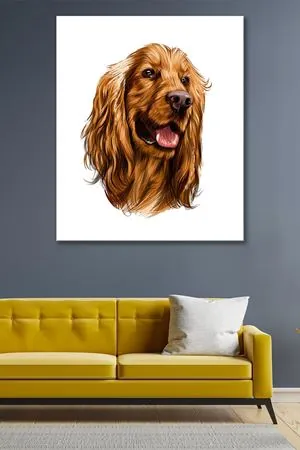 Uzun Tüylü Köpek Çizimi Kanvas Duvar Tablo 4452277