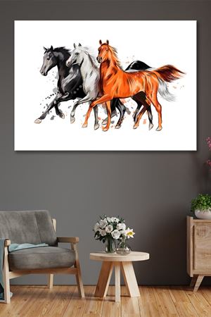 Yağlı Boya Efektli Üç At Çizimi Kanvas Duvar Tablo 4452307
