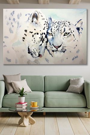 Yağlı boya Efektli Beyaz Kaplan Çizimi Kanvas Duvar Tablo 4452390