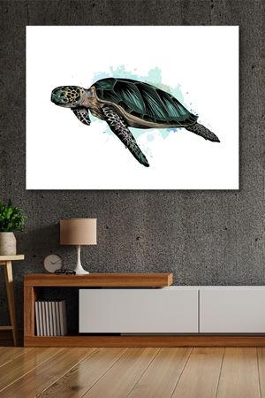 Yeşil Kaplumbağa Çizimi Kanvas Duvar Tablo 4452366
