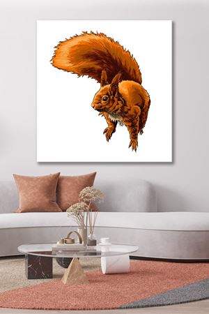 Yağlı Boya Efektli Sincap Çizimi Kanvas Duvar Tablo 4452311