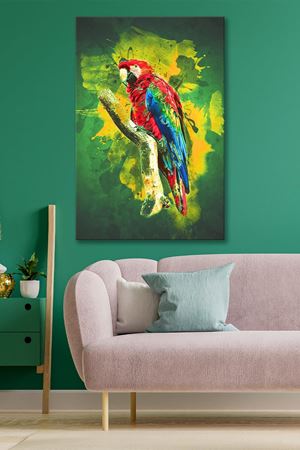 Yağlı Boya Efektli Papağan Çizimi Kanvas Duvar Tablo 4452330