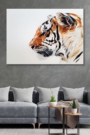 Yağlı boğa Efektli Kaplan Çizimi Kanvas Duvar Tablo 4452421