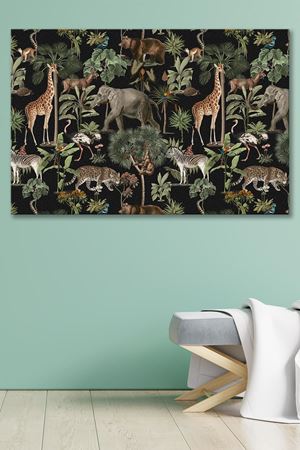 Zürafa ve Fil Desenleri Kanvas Duvar Tablo 4452188