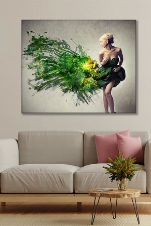 Yeşil Elbiseli Kadın Kanvas Duvar Tablo 3322292