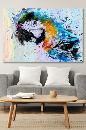 Yağlı boya Efektli Papağan Çizimi Kanvas Duvar Tablo 4452405