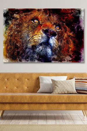Yağlı Boya Efektli Aslan Çizimi Kanvas Duvar Tablo 4452302