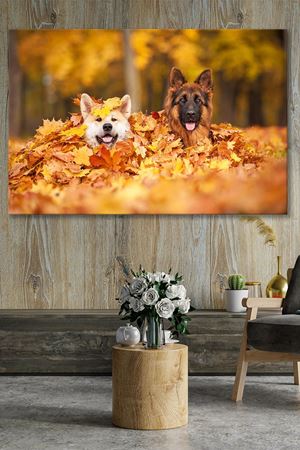 Yaprakların Altında Yatan Köpekler Kanvas Duvar Tablo 4452232