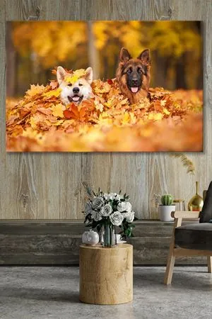Yaprakların Altında Yatan Köpekler Kanvas Duvar Tablo 4452232