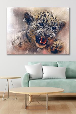 Yağlı boya Efektli Yavru Kaplan Çizimi Kanvas Duvar Tablo 4452398