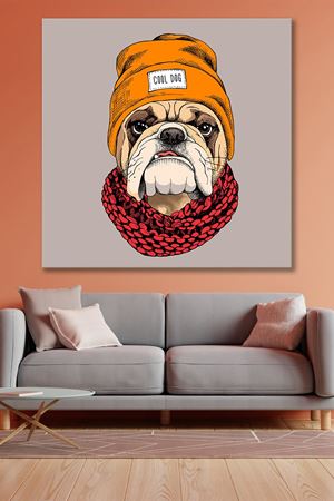 Turuncu Şapkalı Köpek Çizimi Kanvas Duvar Tablo 4452300