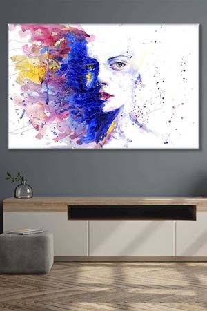 Yüzü Renkli Boyalı Kız Duvar Kanvas Tablo 3322178