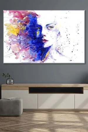 Yüzü Renkli Boyalı Kız Duvar Kanvas Tablo 3322178