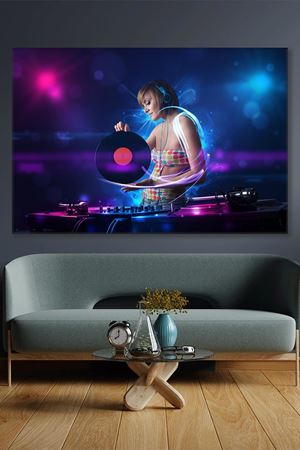 Taş Plaklı Dj Kadın Kanvas Duvar Tablo 3322372