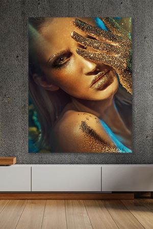 Simli Rujlu Kadın Kanvas Duvar Tablo 3322780